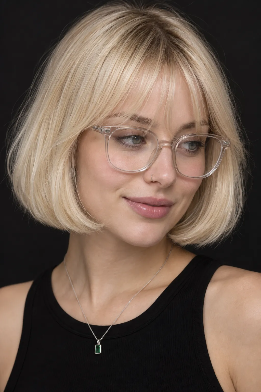 Blonde Italian bob with airy wispy bangs
