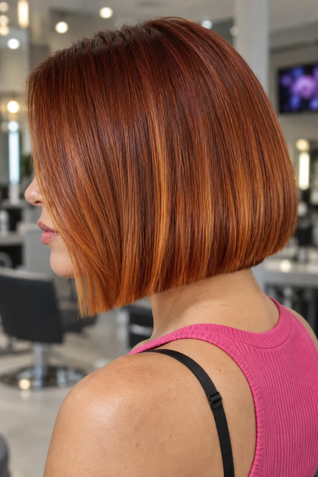 Bright copper bob with defined blunt ends