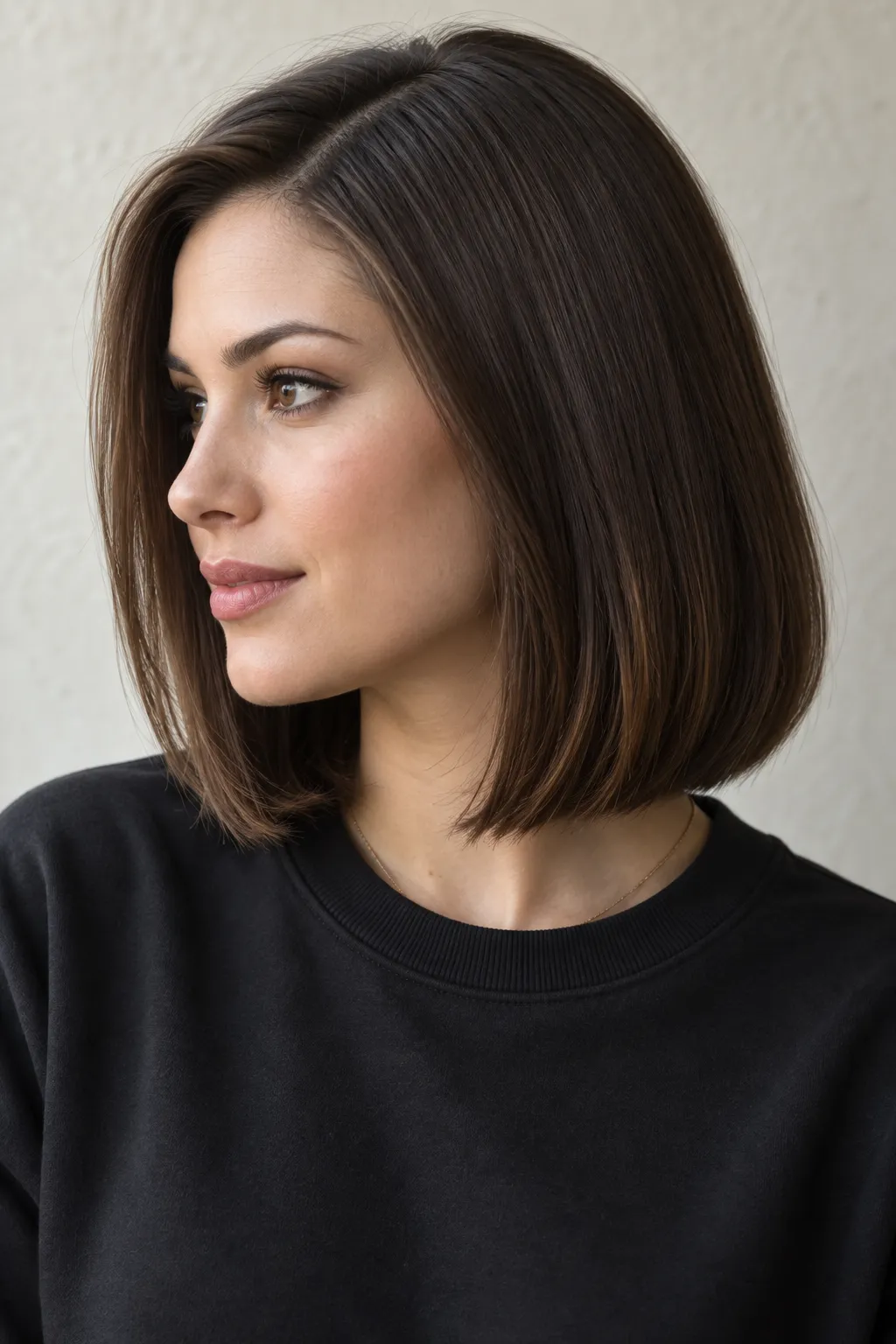 Chocolate-brown bob with sleek lengths and smooth ends