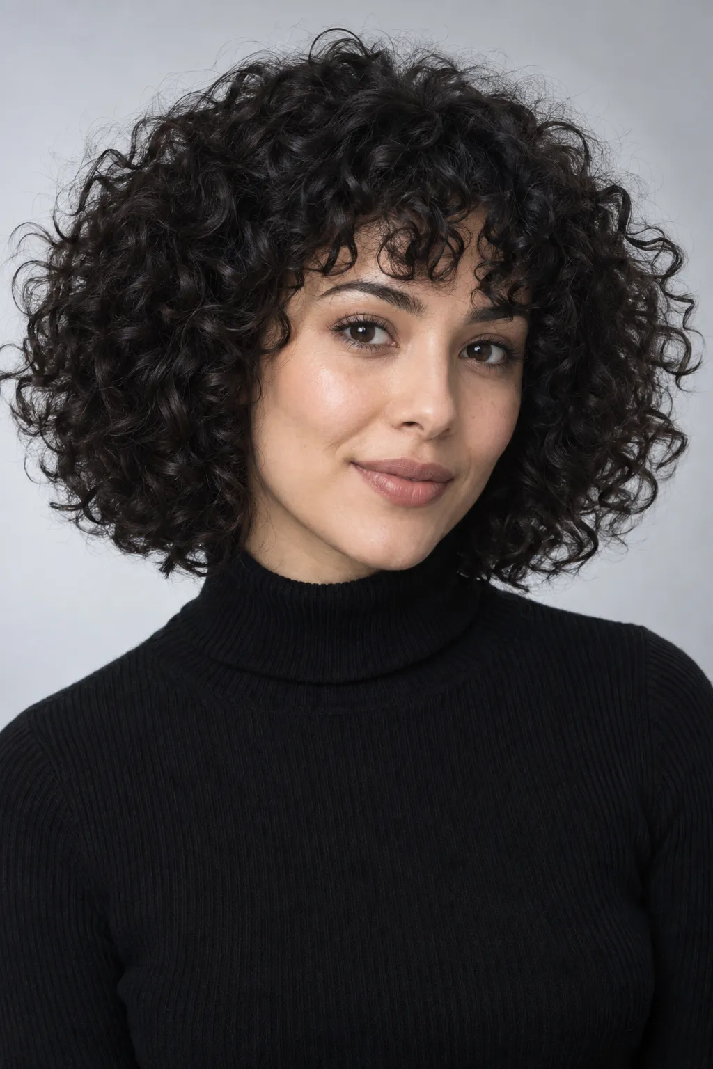 Curly Italian bob with curly bangs