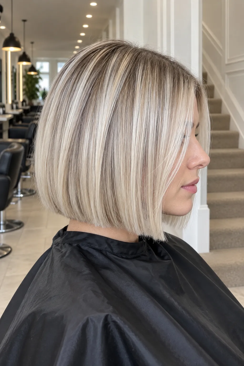 Icy blonde bob with subtle ash-toned dimension