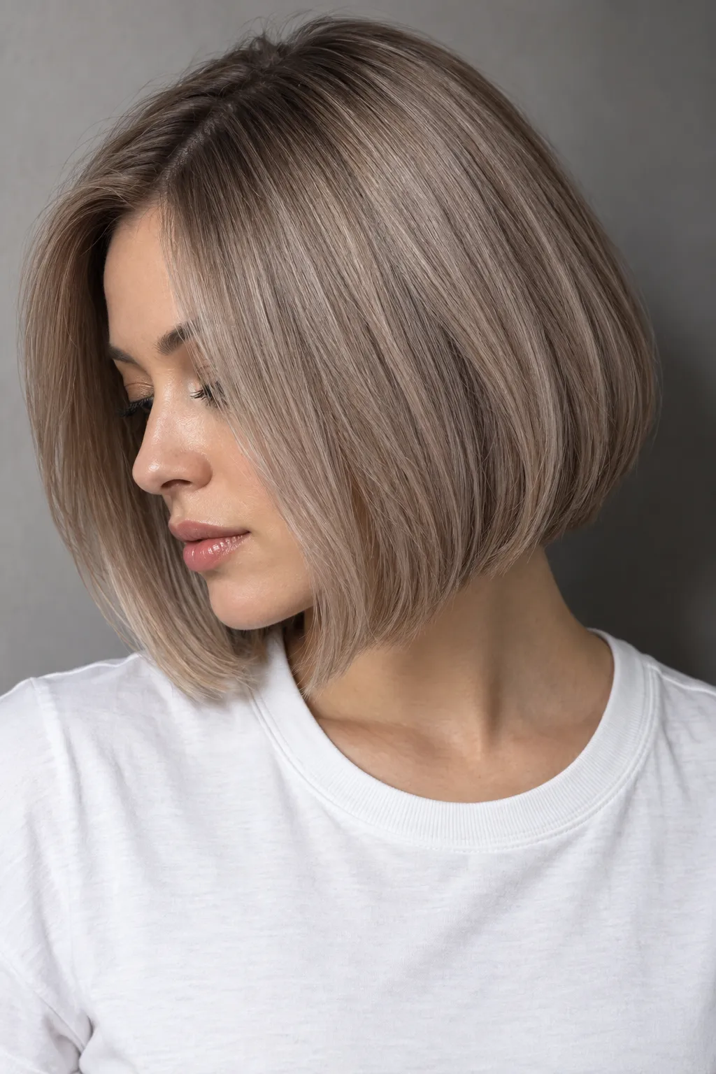 Mushroom beige bob with a smooth rounded silhouette