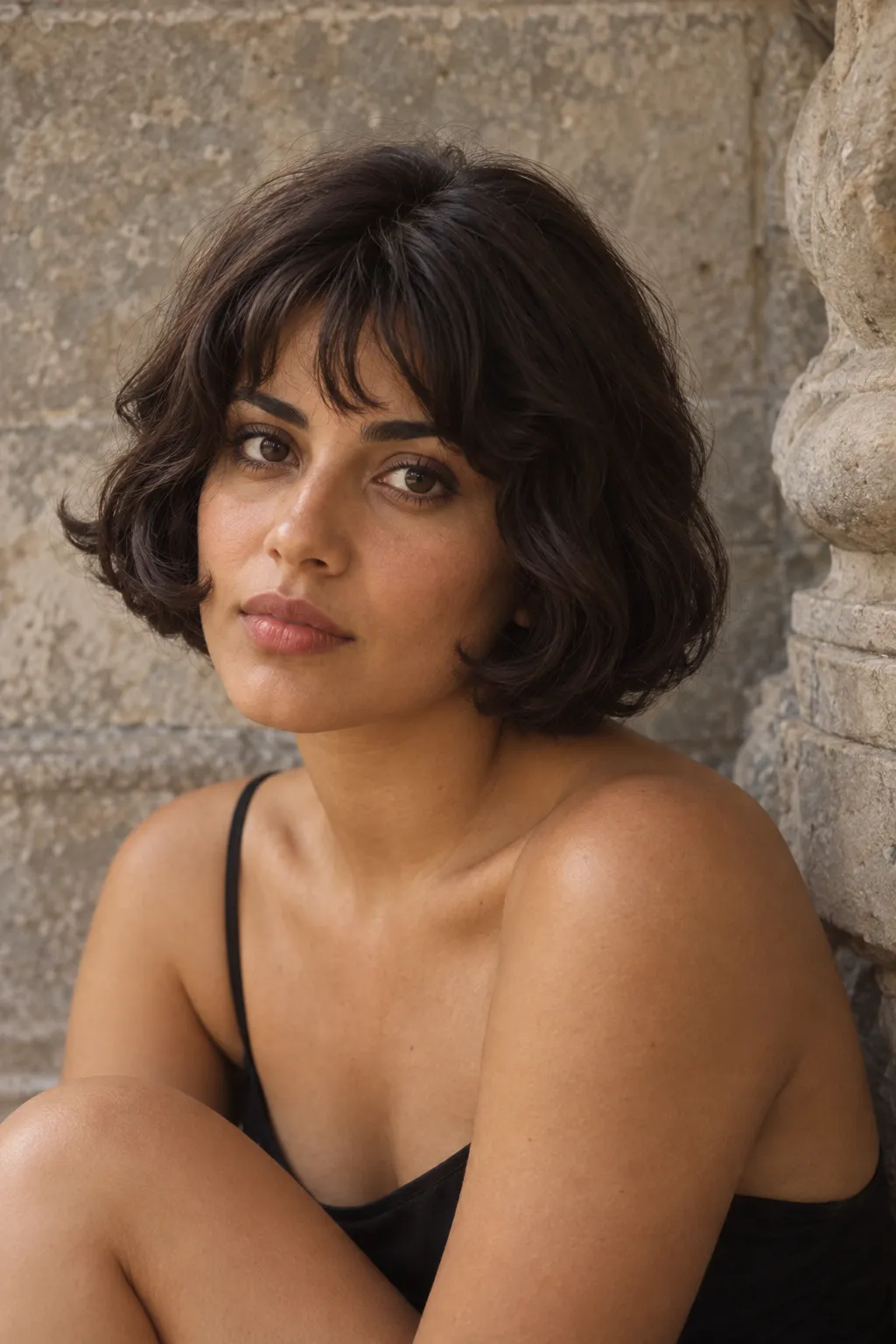 Retro bob featuring rounded bangs and outward-flipped ends
