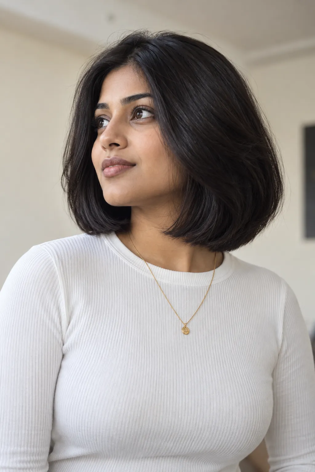 Sleek black long Italian bob with rounded ends