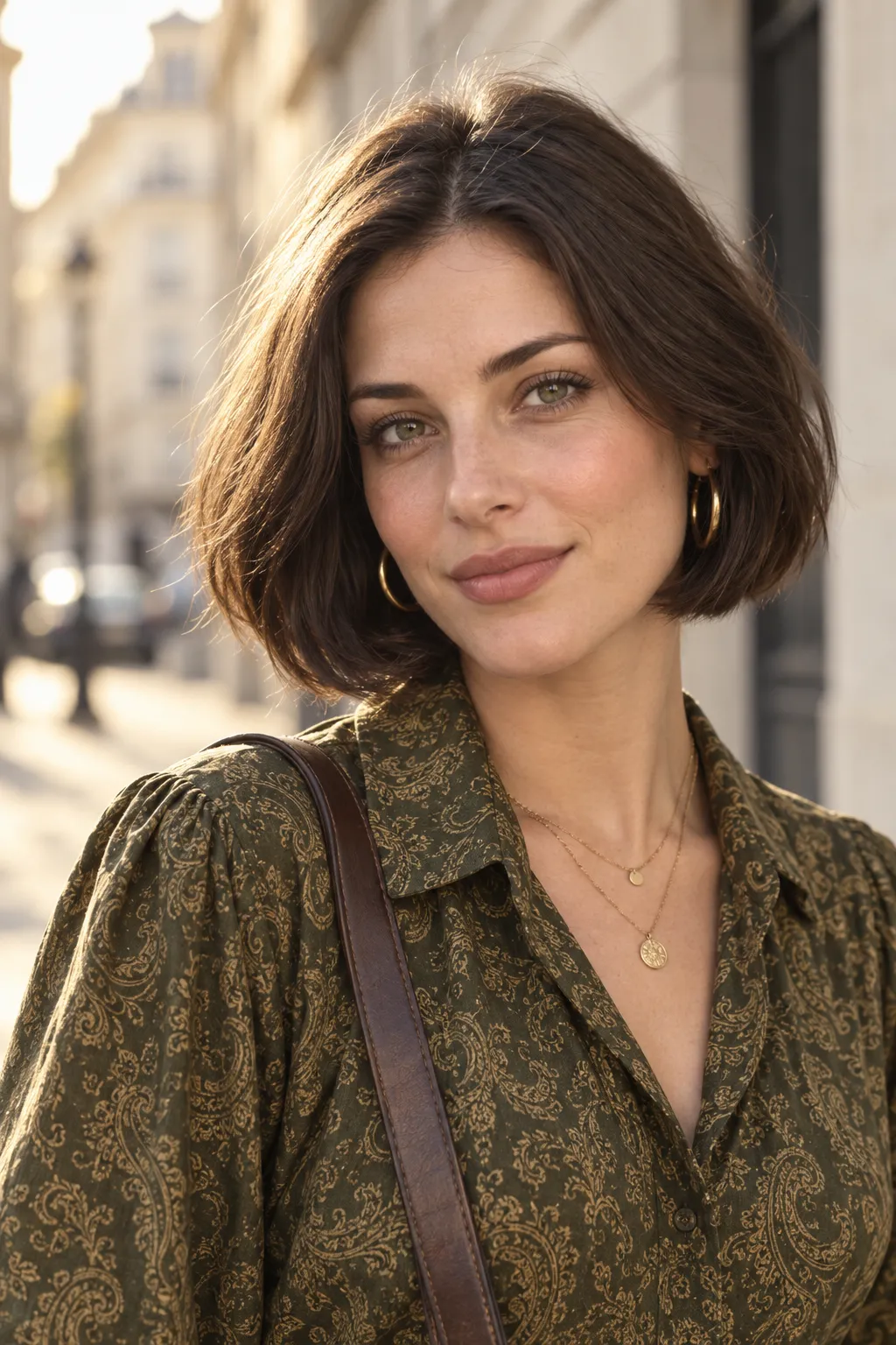 Sleek Italian bob cut to chin length with a smooth finish