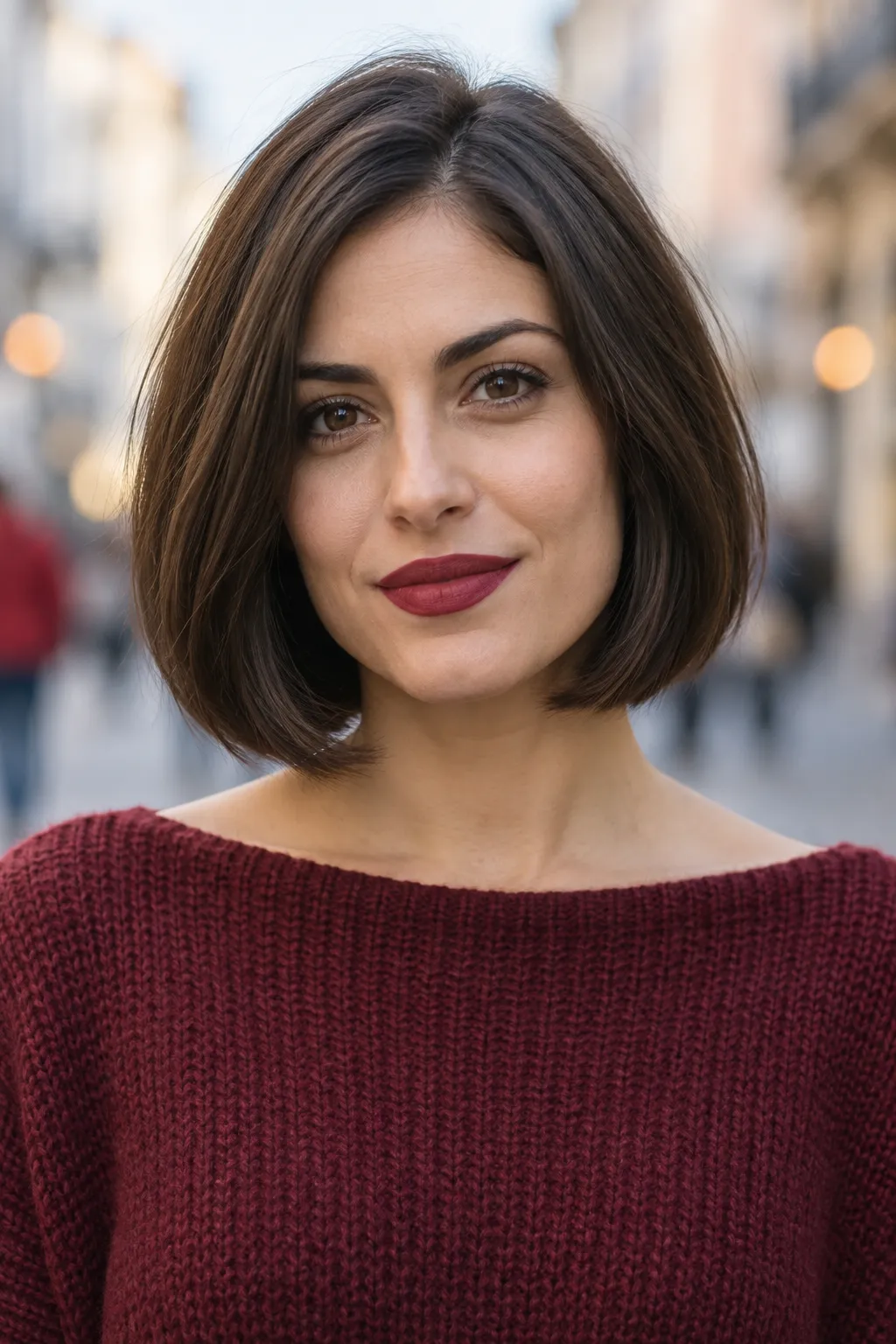 Sleek dark brown Italian bob with a rounded outline