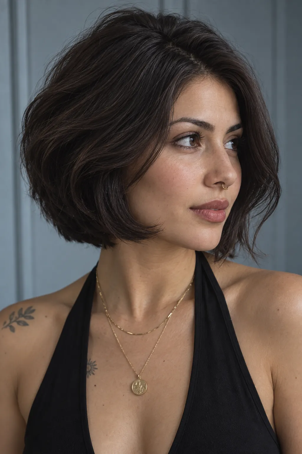 Deep brunette Italian bob with soft layers