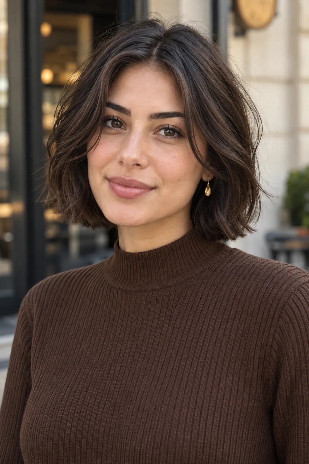 Tousled dark Italian bob styled for everyday wear