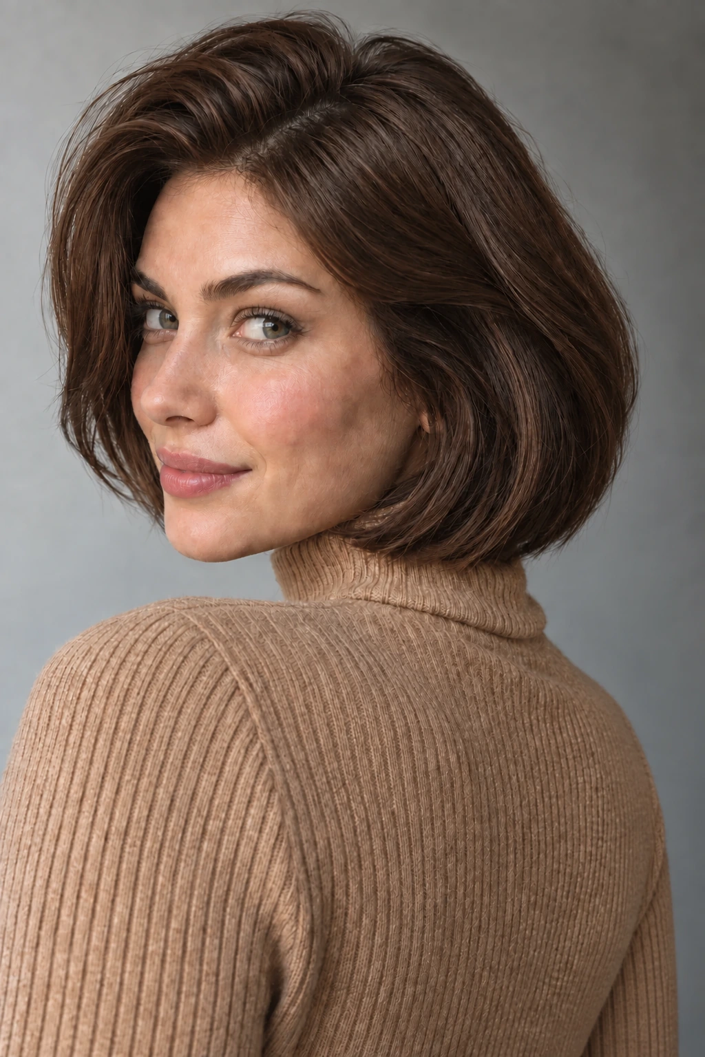 Voluminous brunette Italian bob with a full silhouette